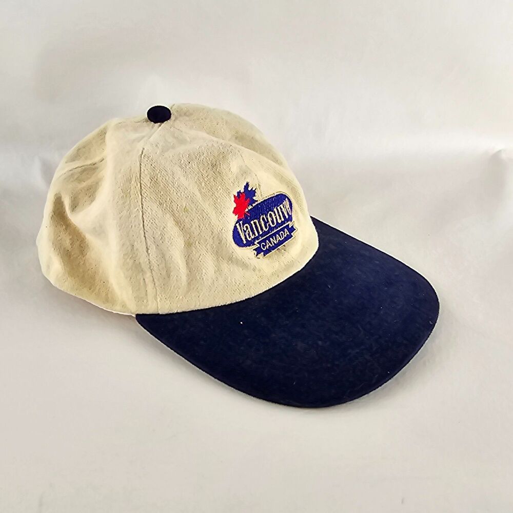 Vancouver Canada Hat Mens Adjustable Cream Leather Strapback Embroidered Nature